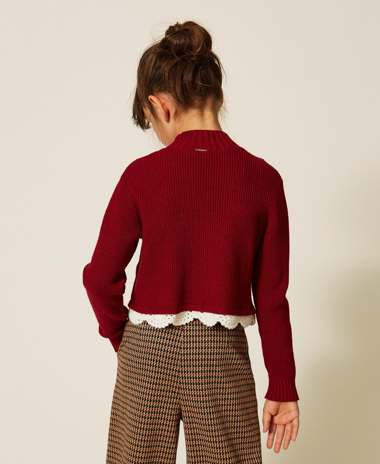 Jersey de cuello alto de ganchillo Red Ruby / Trimming Blanco "Nieve" Ni&ntilde;a 262GJ3080_13783_03
