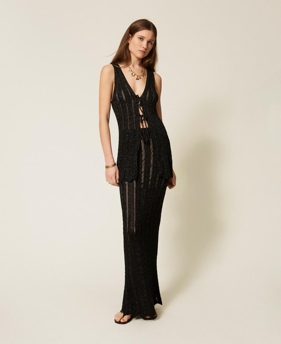 2-in-1-Strickweste Lurex Schwarz Frau 261TT3321_11646_01