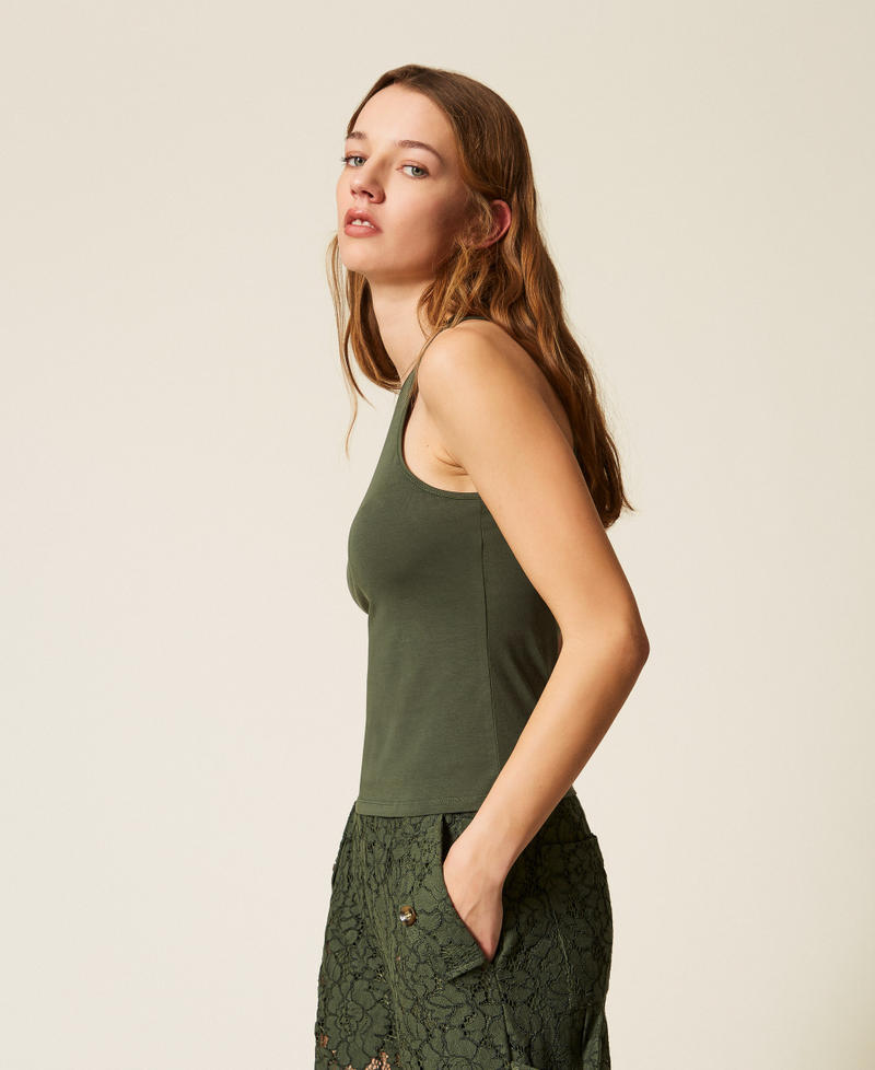 Crew neck fitted top Thyme Green Woman 261LL2WAA_12843_02