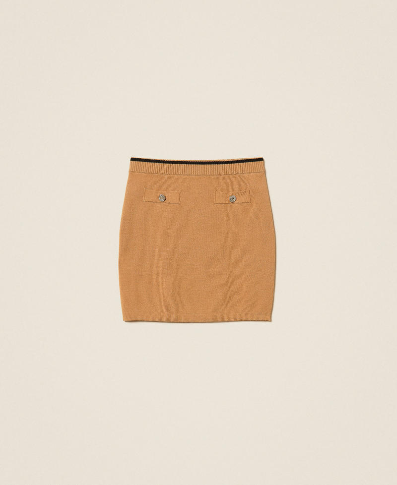 Short knit skirt with buttons  "Iced Coffee" Brown/Black Stripes Girl 262GJ3032_13772_S0