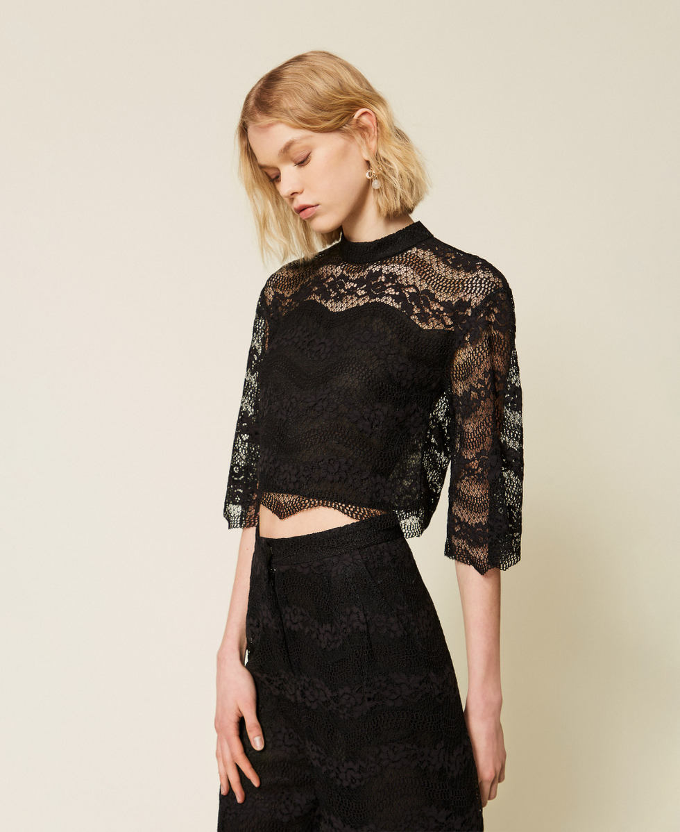 Blusa in pizzo macram&egrave; Nero Donna 261TP2900_00006_02