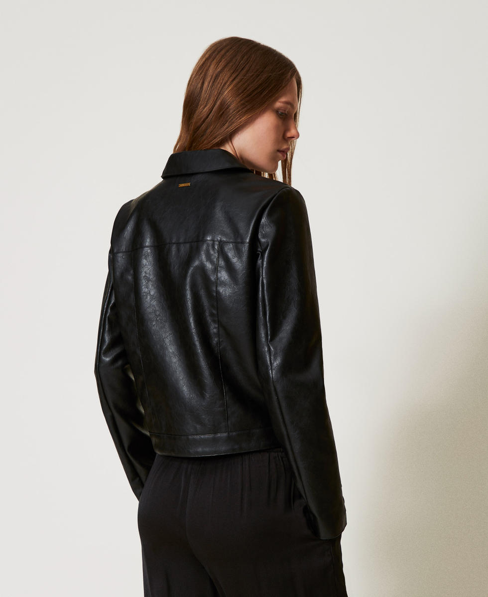 Chaqueta de efecto piel craquelada Negro Mujer 251LL21AA_00006_03