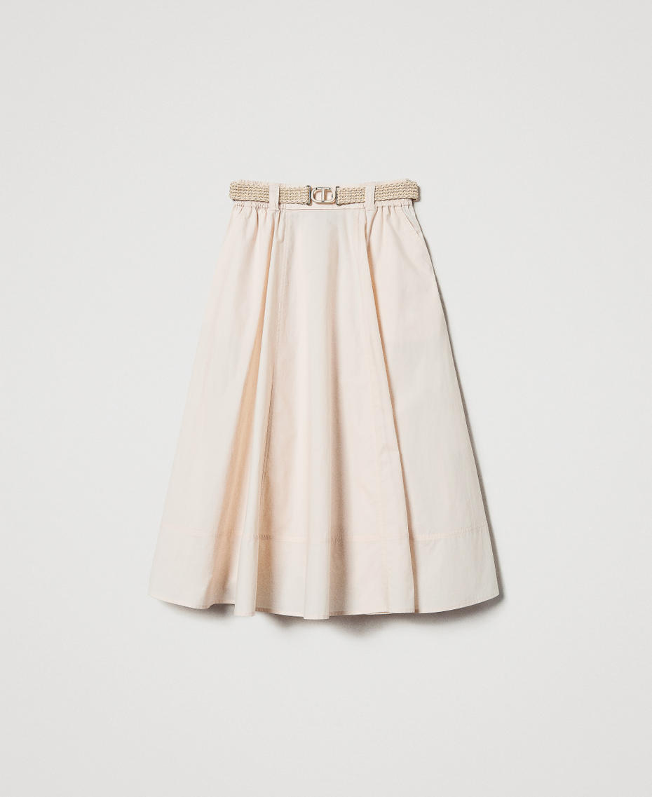 Midi skirt in poplin with belt Pretty Pink Woman 251TT202J_12370_S0