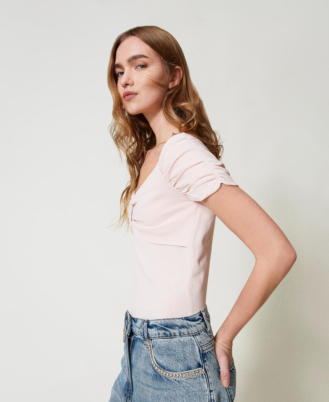 Fitted jumper with gathering Tender Pink Pink Woman 251AP3073_00619_02