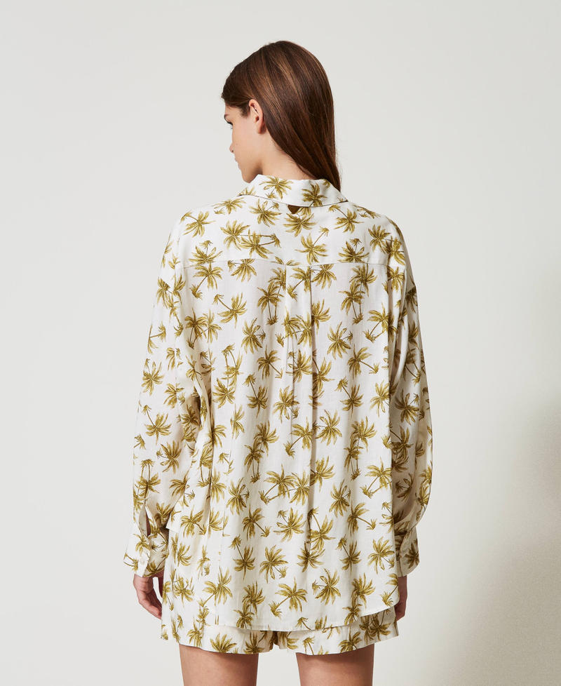 Linen blend shirt with palm print Mother of Pearl/Olive Leaf Palm Print Woman 251LB2VBB_12196_03
