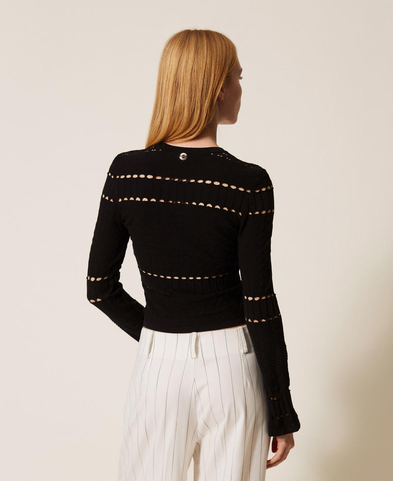 Fitted jumper with openwork Black Woman 261AP3081_00006_03