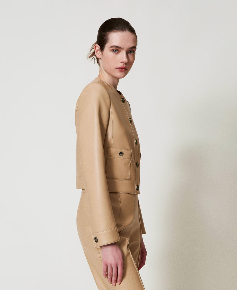 Faux nappa leather jacket with logo buttons Light Wood Beige Woman 251TP2351_12186_02