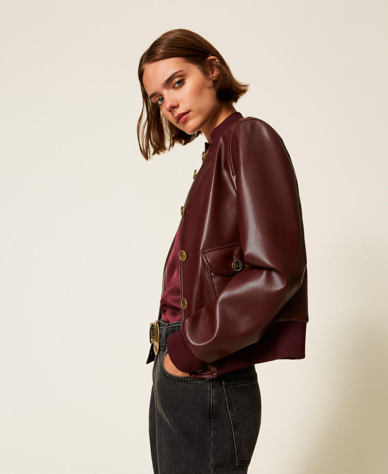 Faux leather jacket with buttons “Wine tasting” Purple Woman 252TP2232_05609_02