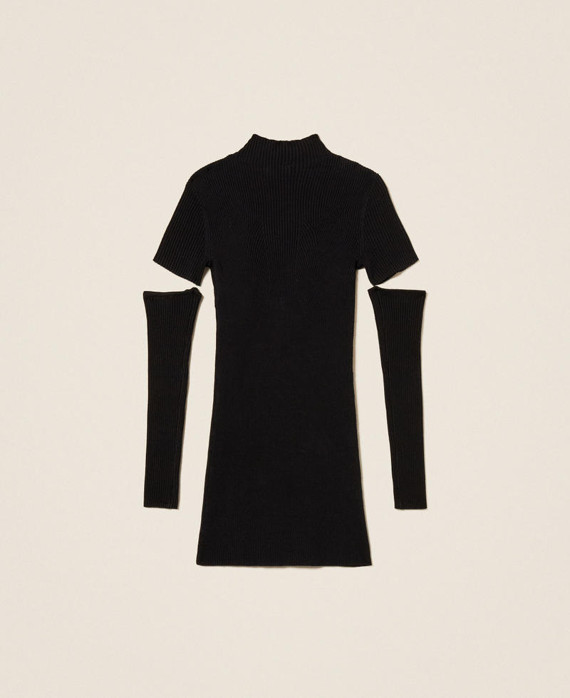 Короткое трикотажное платье с нарукавниками Черный Девочка 252GJ3040_00006_S1