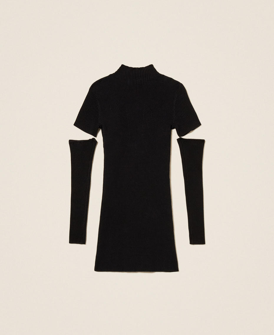 Короткое трикотажное платье с нарукавниками Черный Девочка 252GJ3040_00006_S1