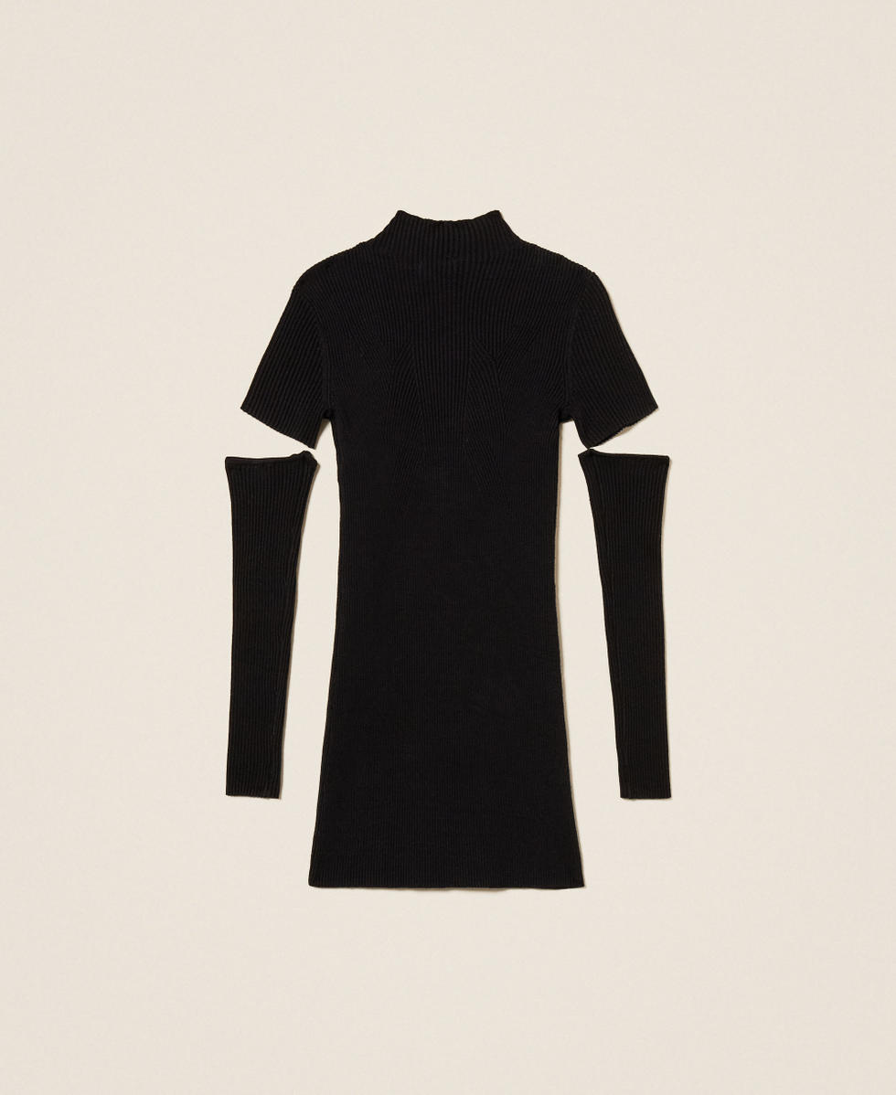 Kurzes Strickkleid mit Armlingen Schwarz M&auml;dchen 252GJ3040_00006_S1