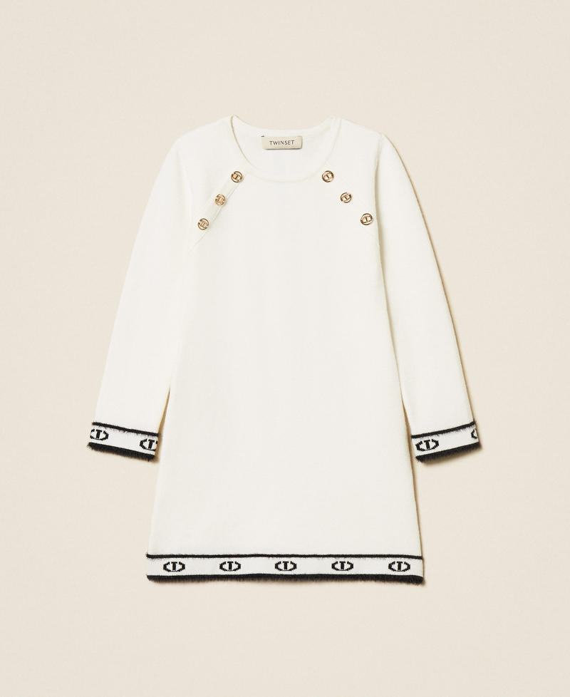 Girls' short knit dress with buttons Two tone Off White/Black Girl 252GB3024_10973_S0