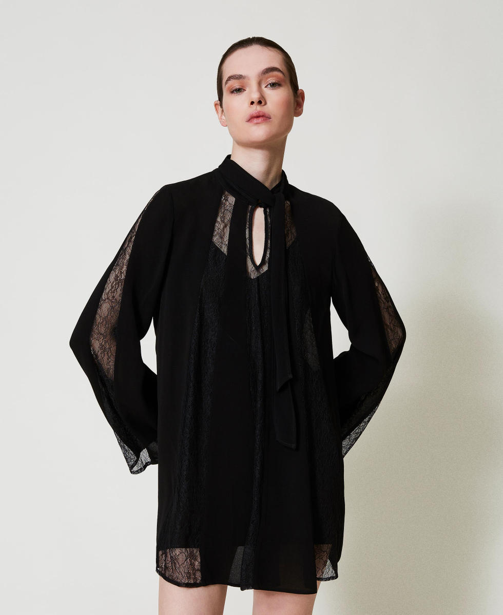 Cr&ecirc;pe tunic with lace Black Woman 251TP2414_00006_06