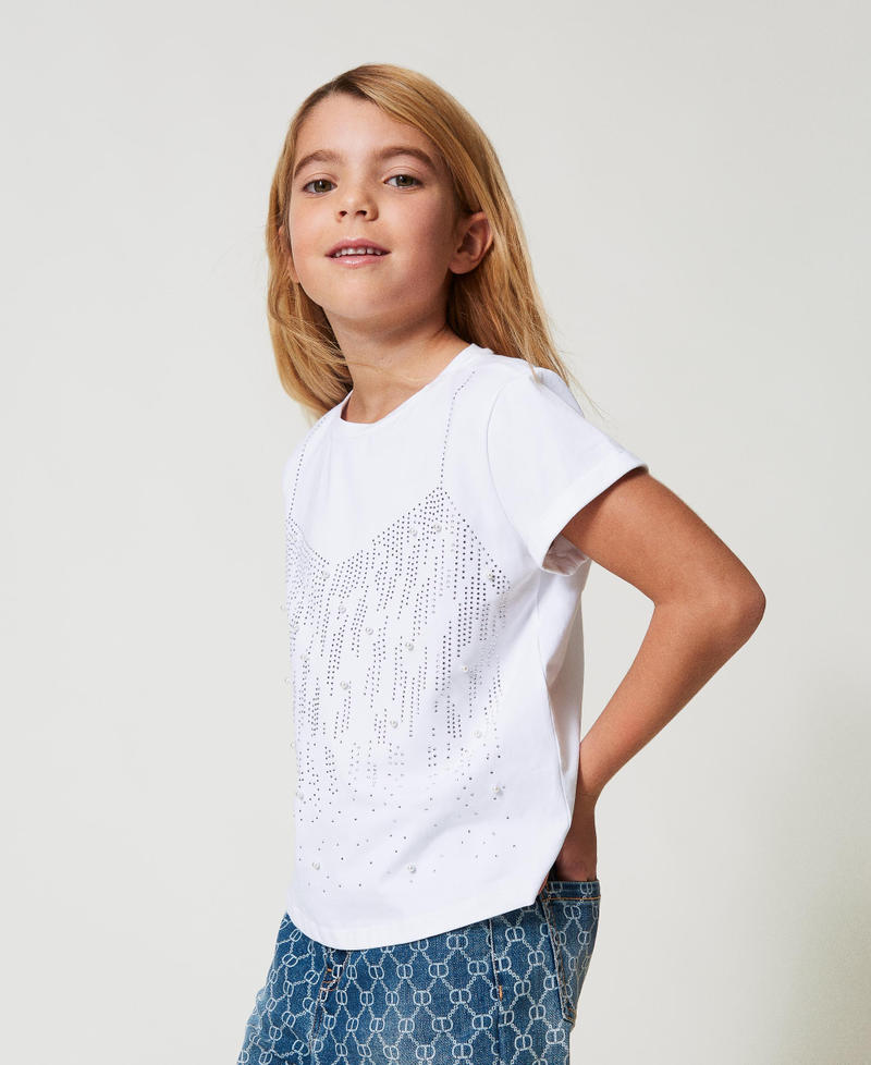 T-shirt avec strass et perles
