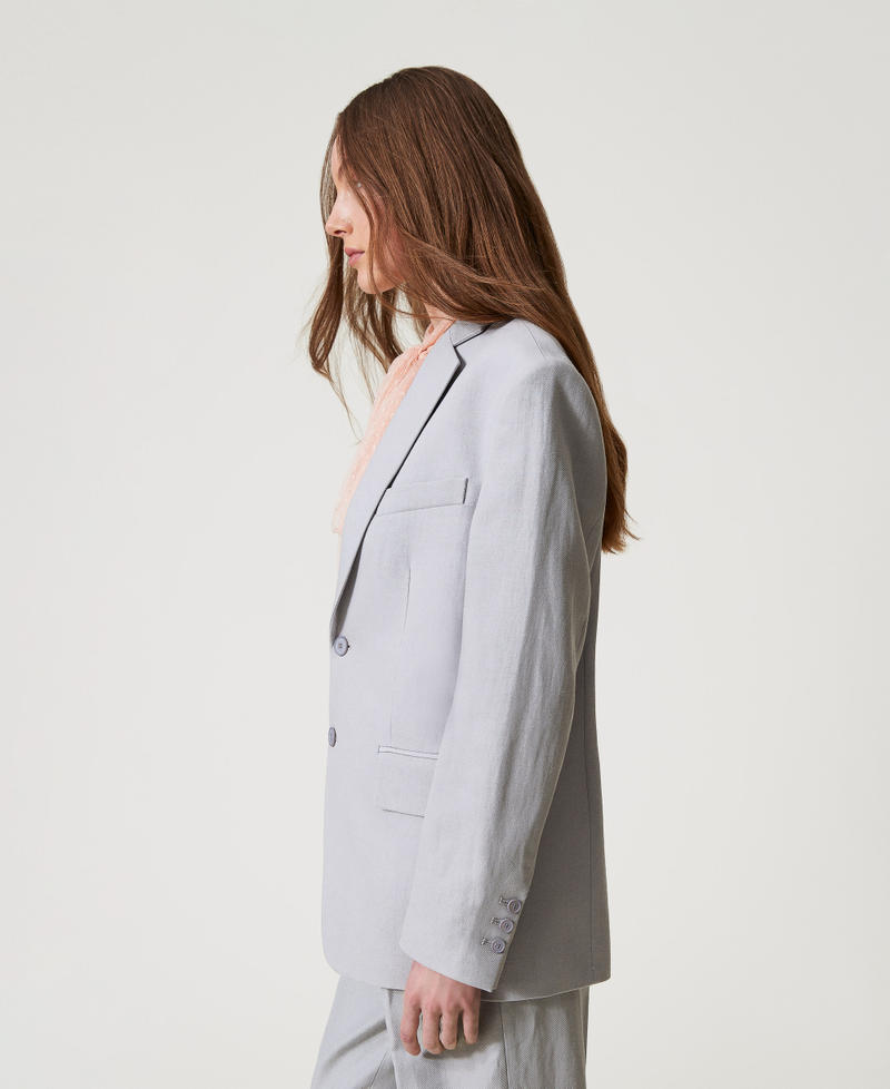Sartorial-style cotton and linen twill blazer Light Ash Grey Woman 251TP2760_12147_02