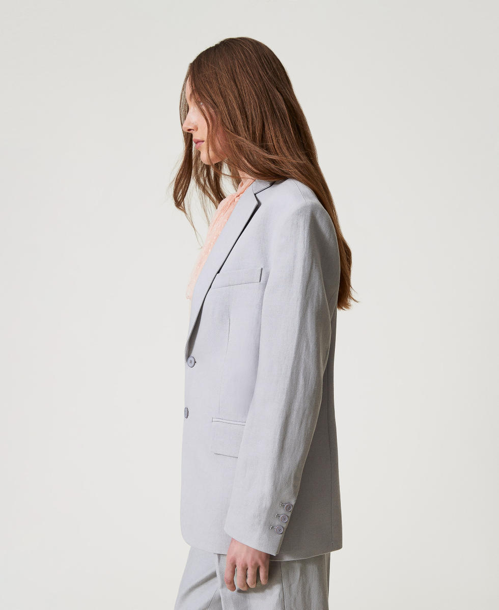 Blazer couture en serg&eacute; de coton et lin Gris &laquo;&nbsp;Light Ash&nbsp;&raquo; Femme 251TP2760_12147_02