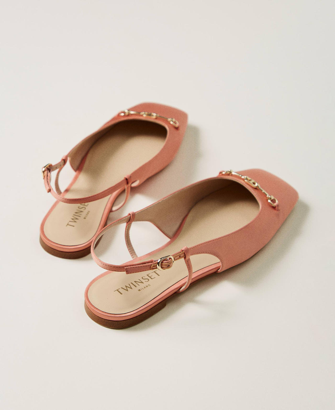 Satin sling back ballet flats Salmon Woman 251TCP082_00073_03
