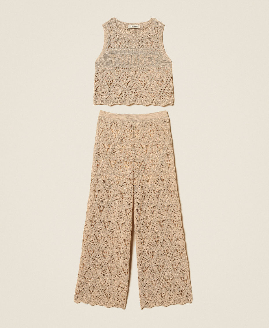 Top et pantalon ample en maille avec losanges Beige &laquo;&nbsp;Safari&nbsp;&raquo; Fille 261GJ3031_13191_S0