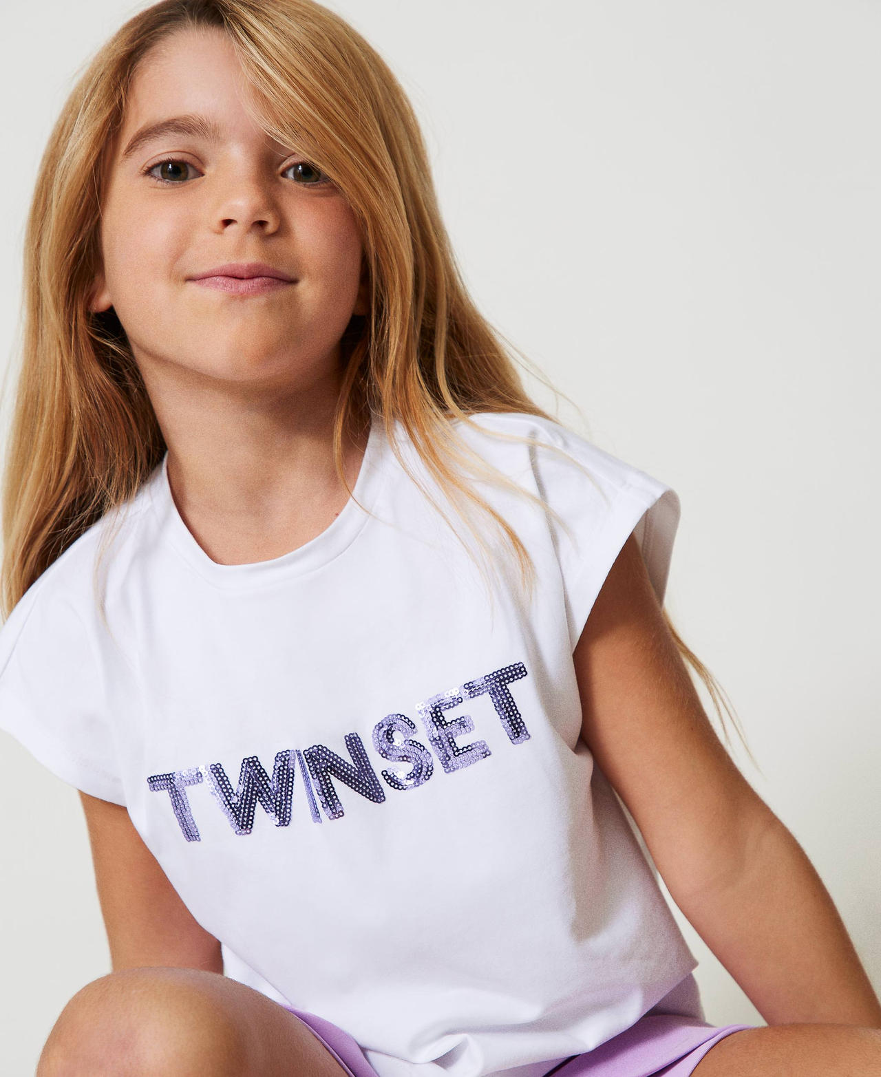 T-Shirt mit Pailletten-Logo Zweifarbig Ice / Pastel Violet M&auml;dchen 251GJ2537_12280_PD