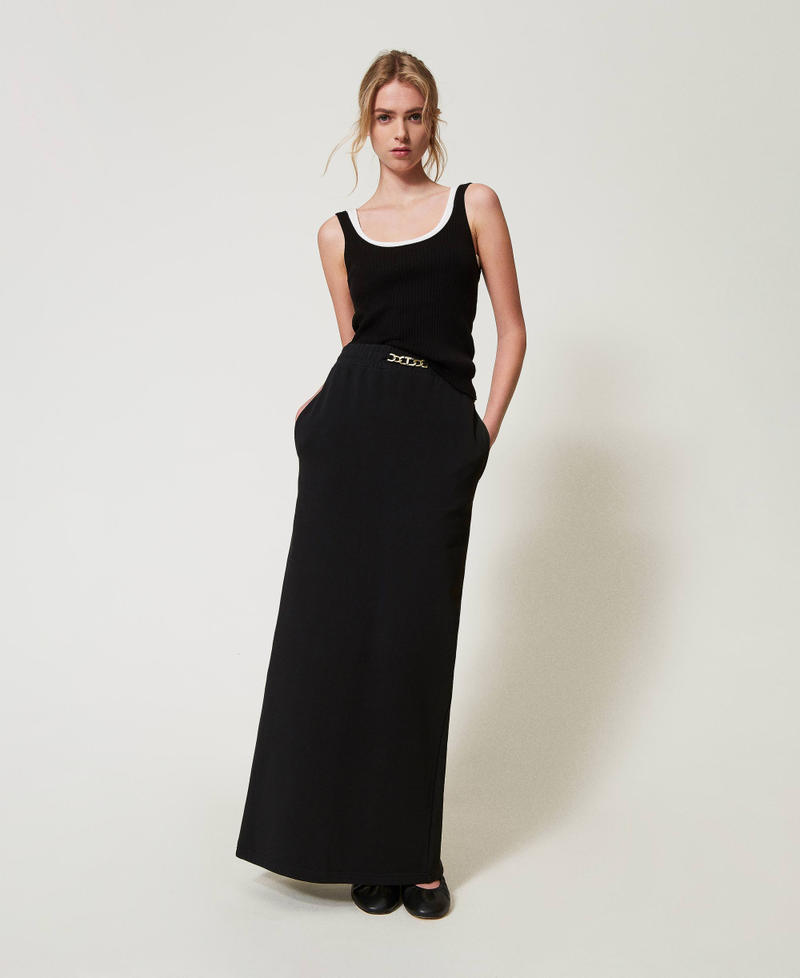 Long skirt with Oval T chain Black Woman 251TE2072_00006_01
