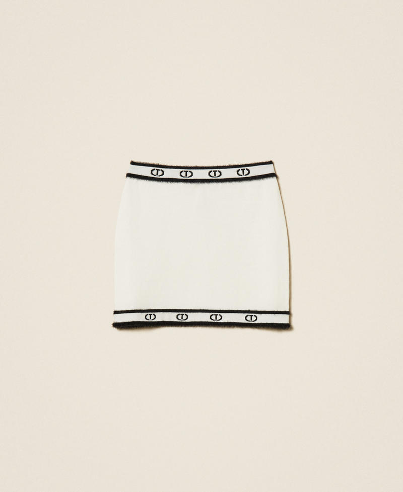 Knit miniskirt with Oval T Two tone Off White/Black Girl 252GJ3072_10973_S0