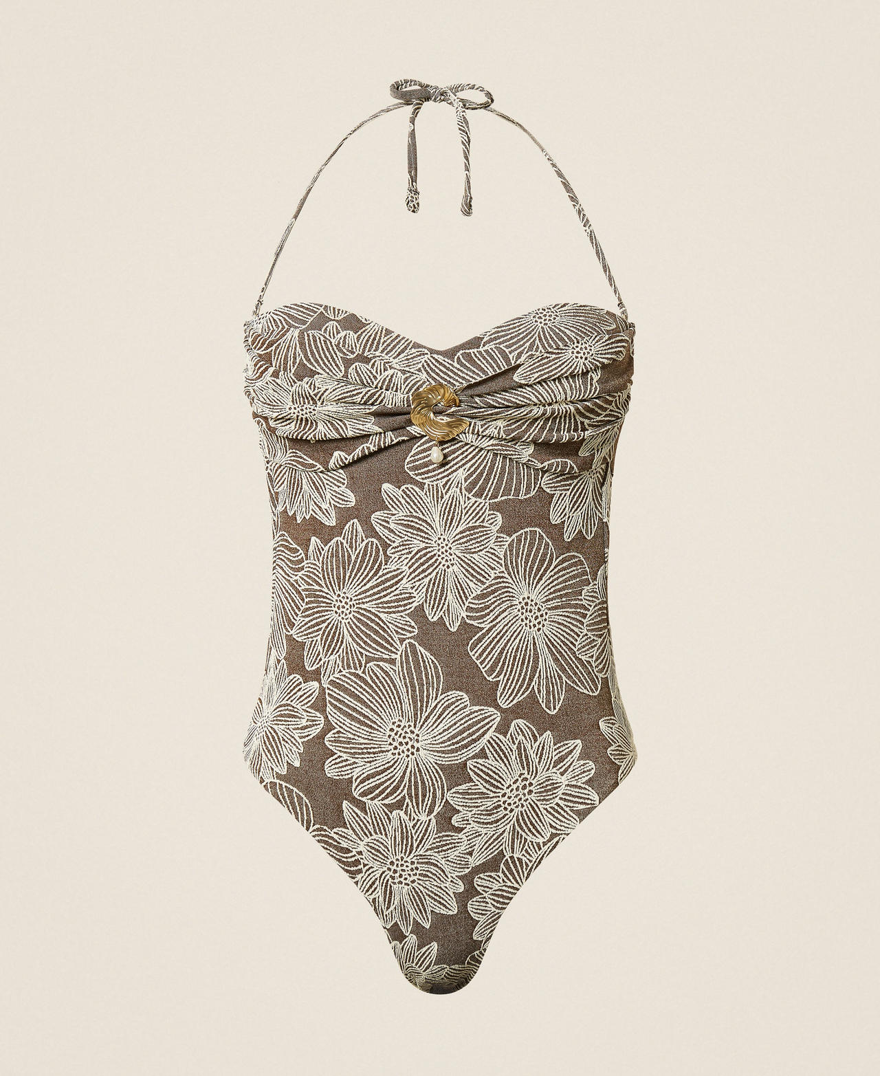 Maillot de bain une pièce jacquard avec perle