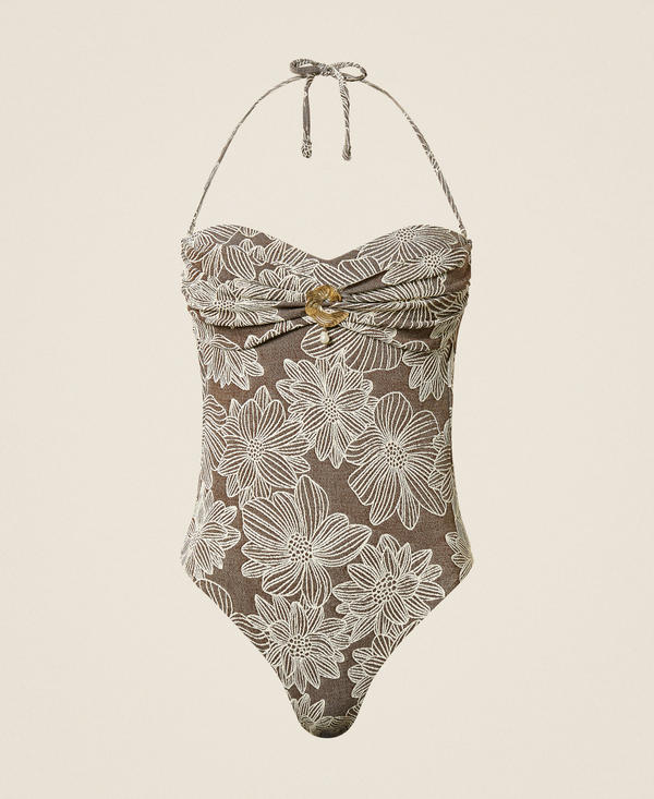 Jacquard one-piece swimsuit with pearl