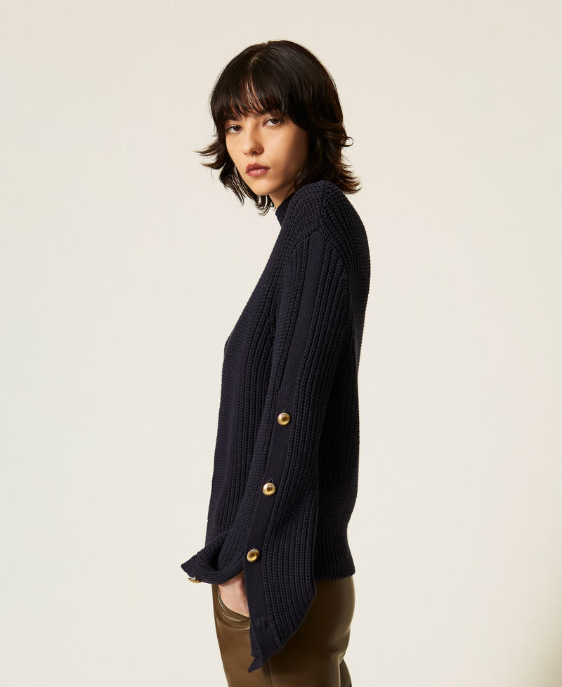 Jumper with metal buttons Navy Blue Woman 262TP3170_11989_02