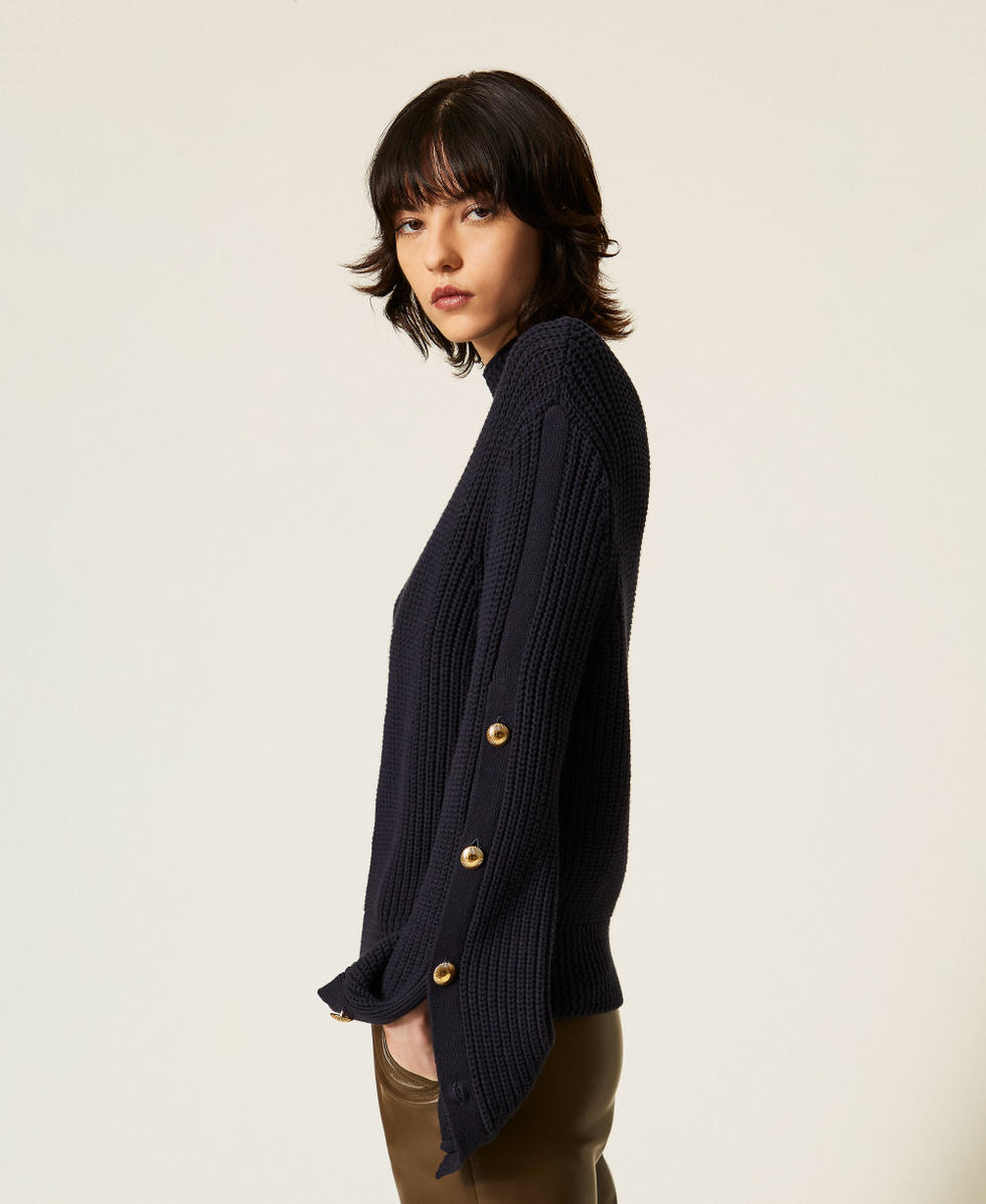 Jumper with metal buttons Navy Blue Woman 262TP3170_11989_02