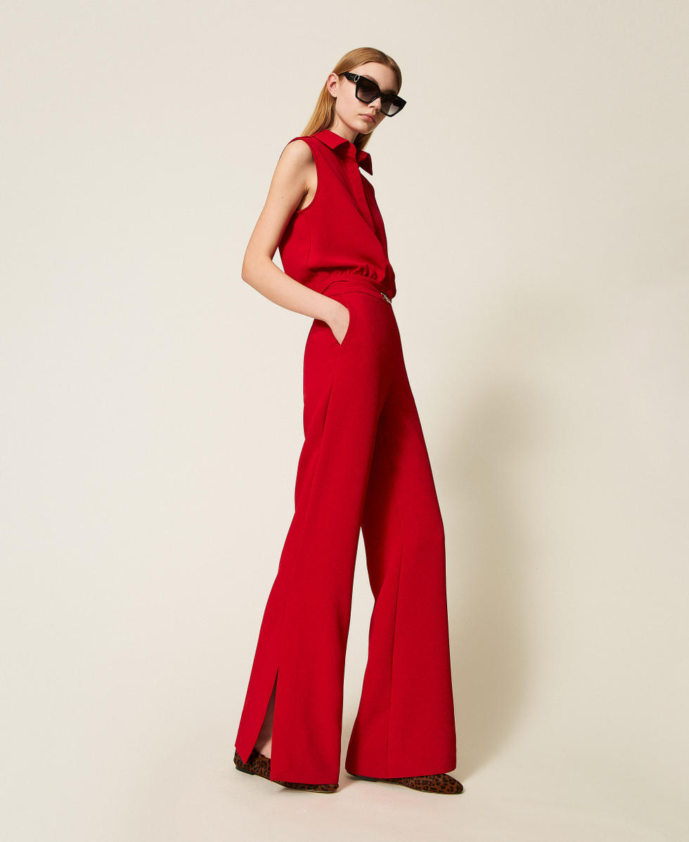 Blusa e pantaloni in cr&ecirc;pe cady con Oval T Rosso Veneziano Donna 252TP2282_00740_02