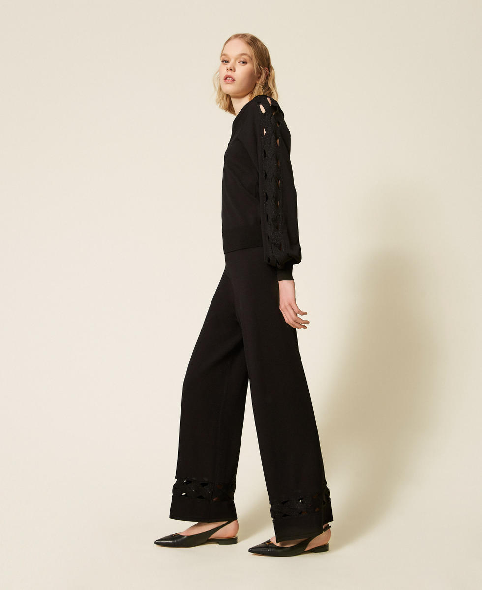 Strickhose mit Zopfmuster Schwarz Frau 261LL3DEE_00006_02