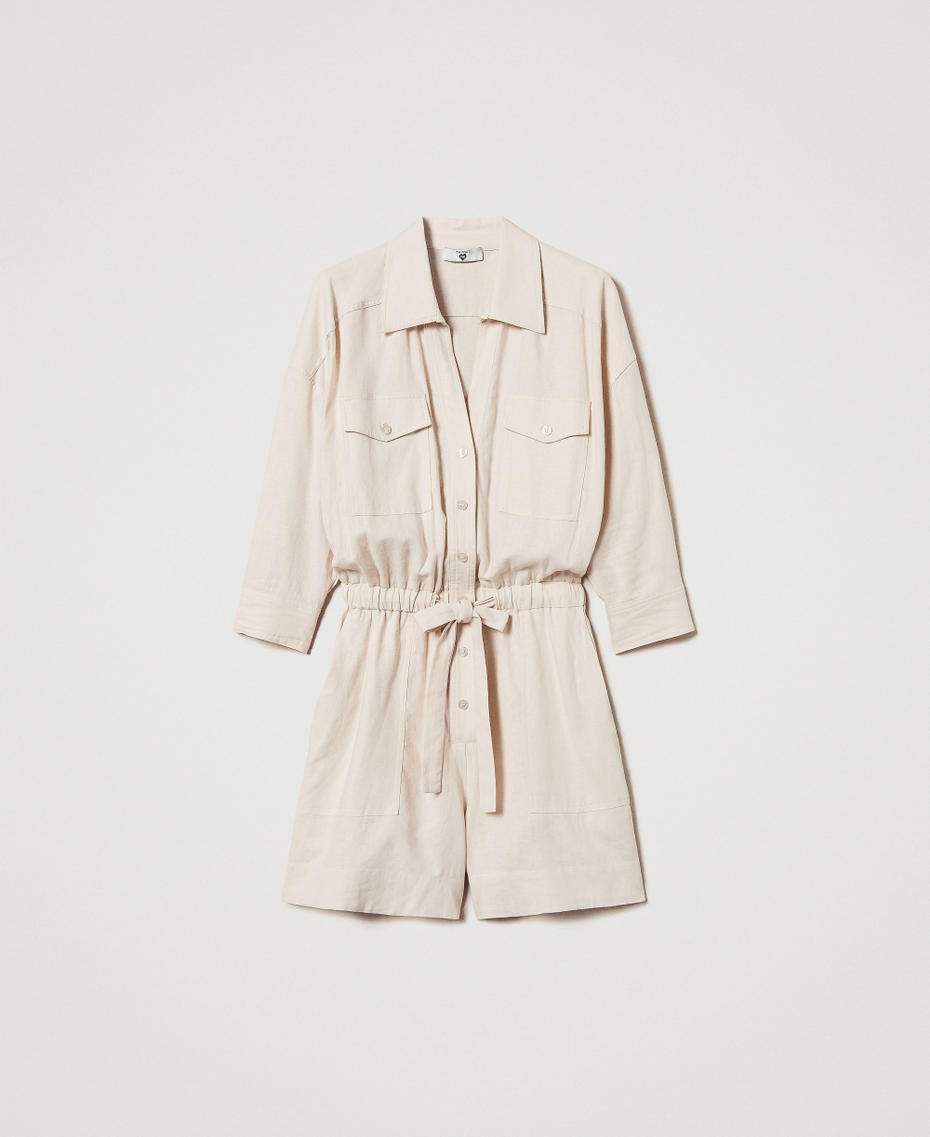 Linen-blend short jumpsuit Almond Beige Woman 251LM2QAA_12363_S0