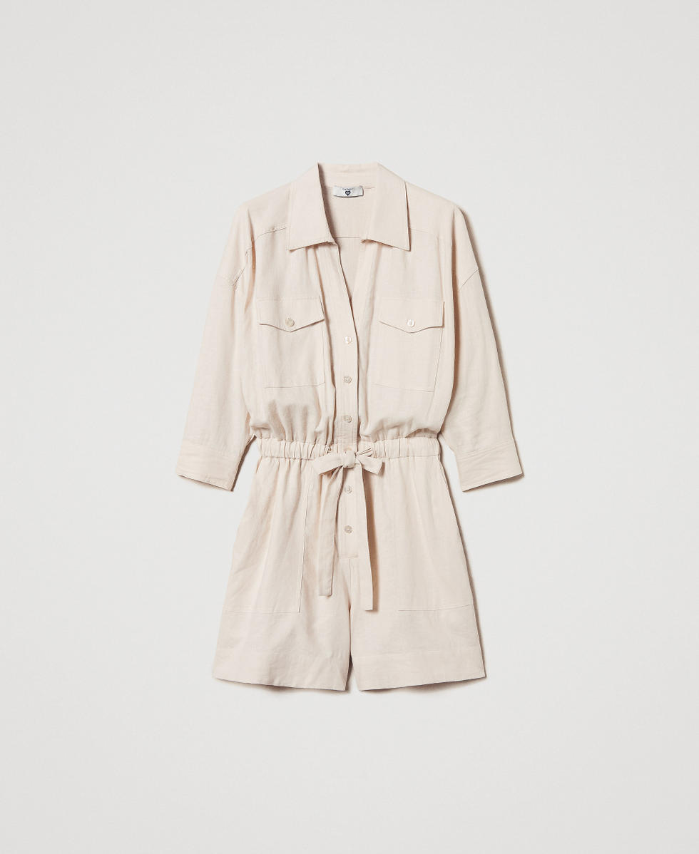 Linen-blend short jumpsuit Almond Beige Woman 251LM2QAA_12363_0S