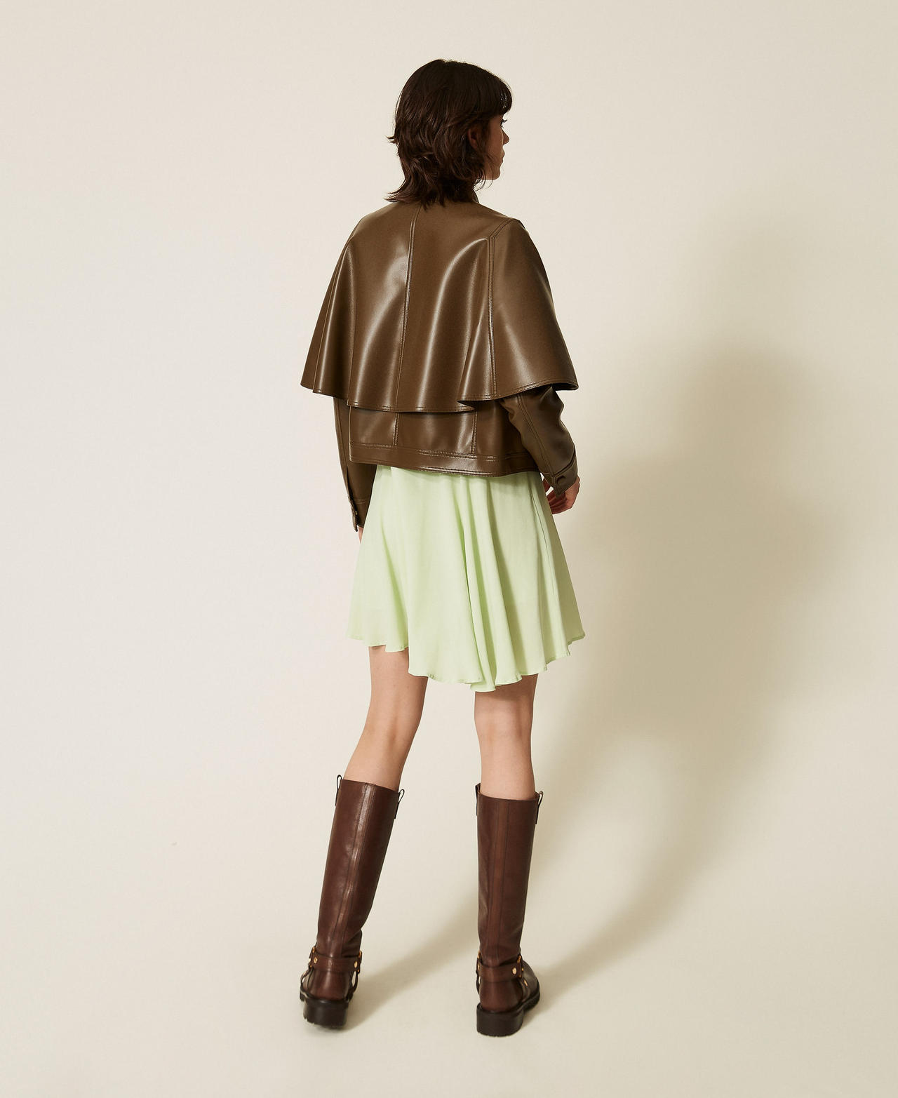 Giacca a mantella effetto pelle Verde Faggio Donna 262TP2050_12537_03