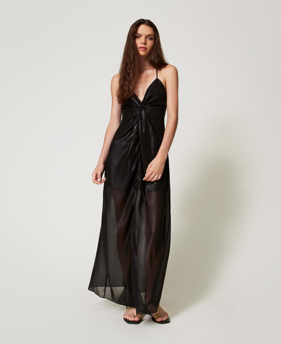 Maxikleid aus Metallic-Georgette Schwarz Frau 251LB2MCC_00006_01