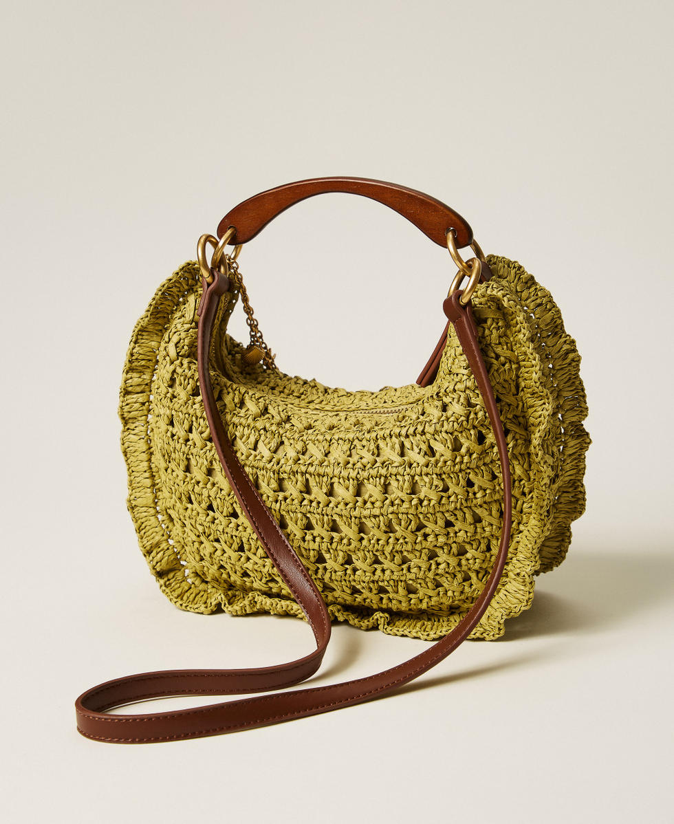 Crochet raffia Croissant bag Woman, Green | TWINSET Milano