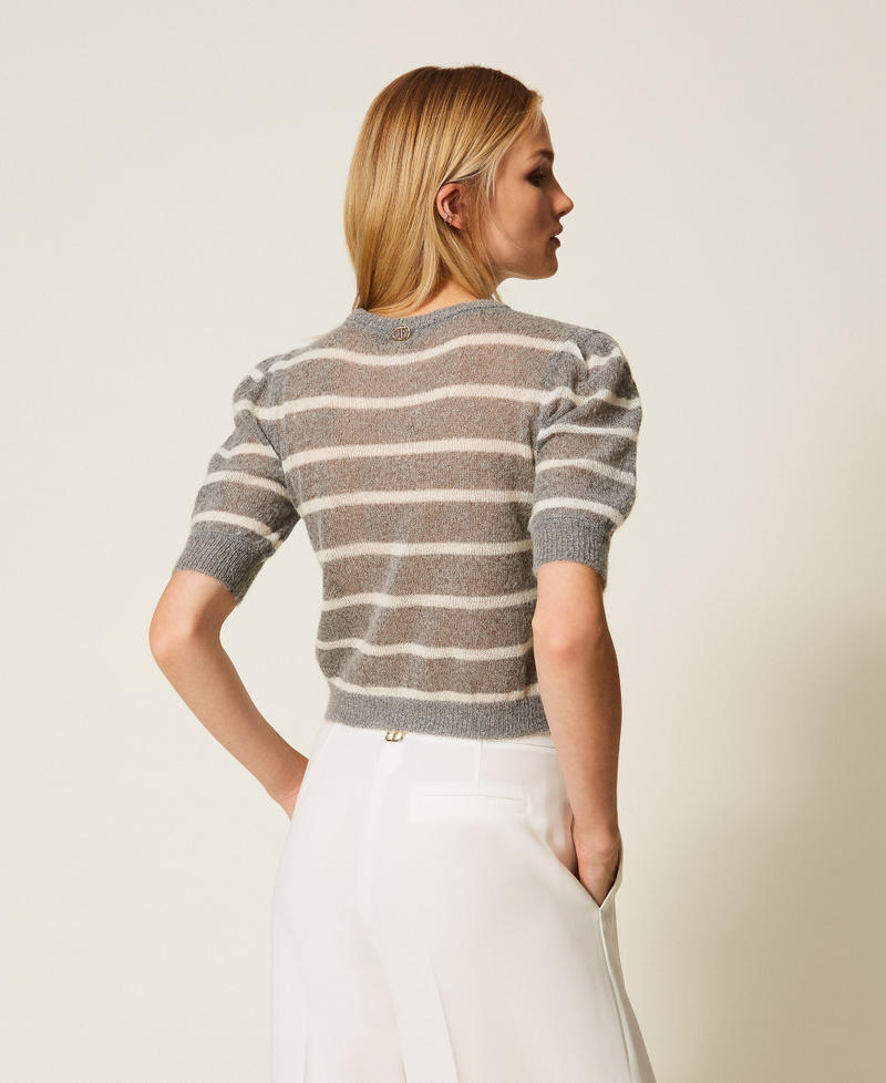 Pull en mohair mélangé avec dentelle Rayure Gris Chiné/Blanc « Neige » Femme 252TP3251_12756_04