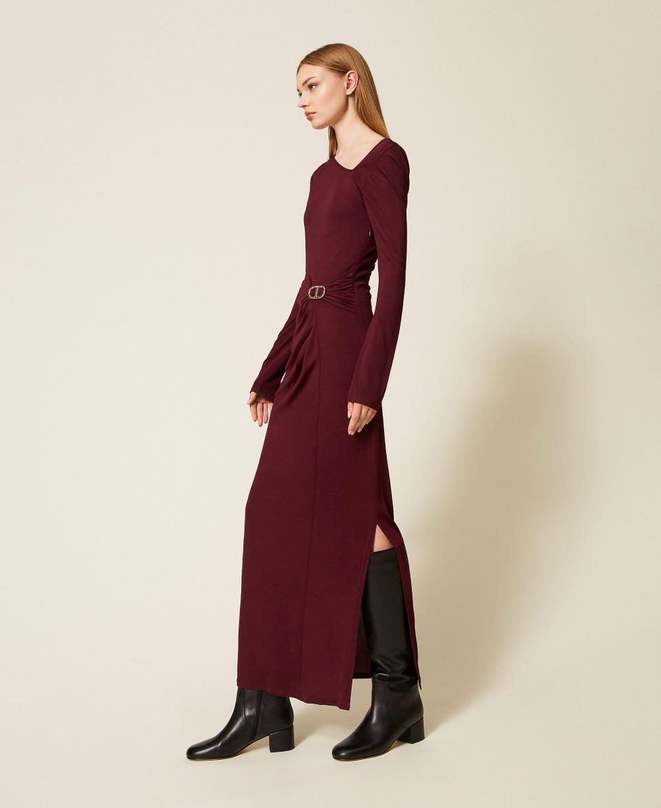 Midi dress with draping and Oval T “Wine tasting” Purple Woman 252TP2023_05609_02