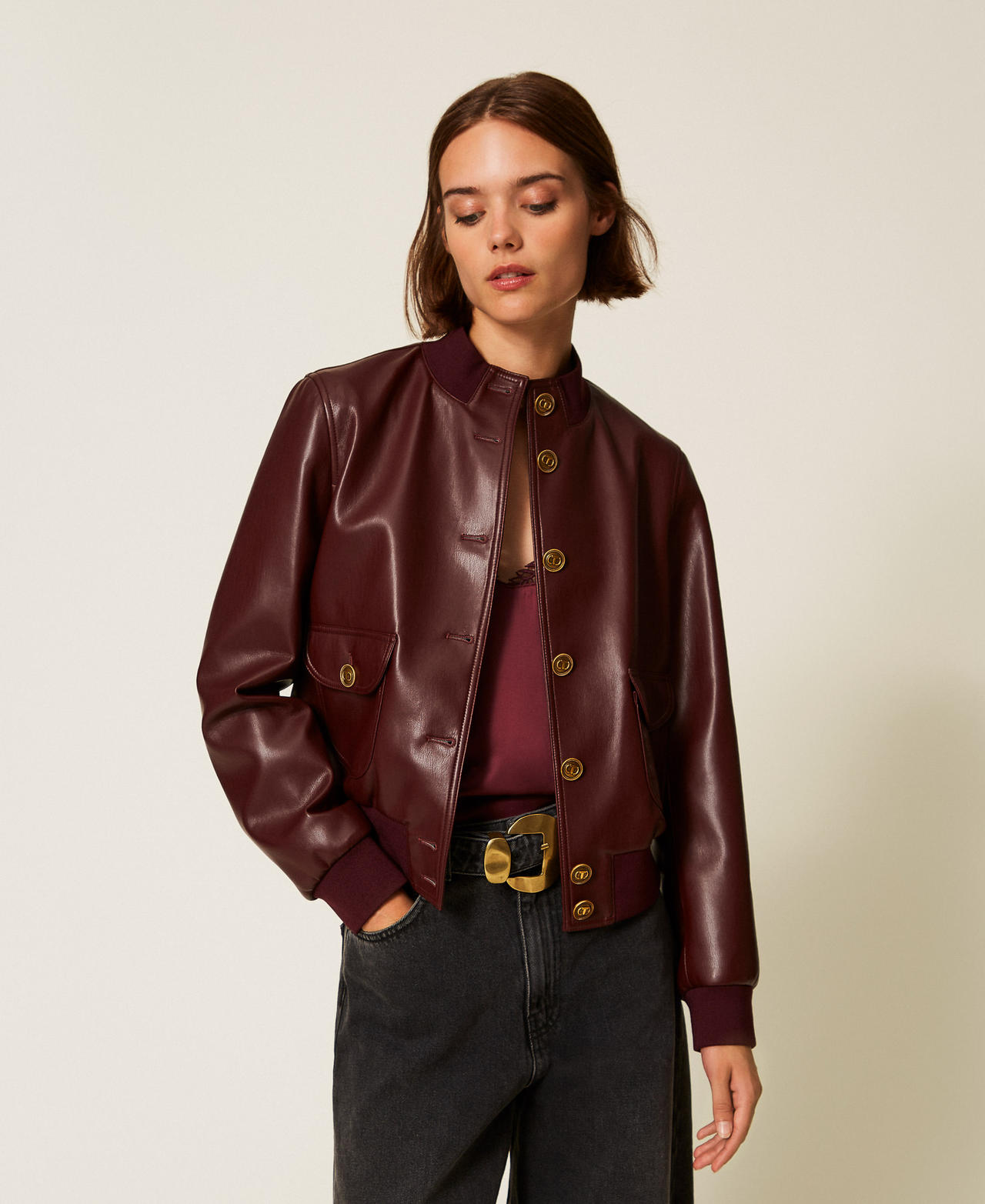 Faux leather jacket with buttons