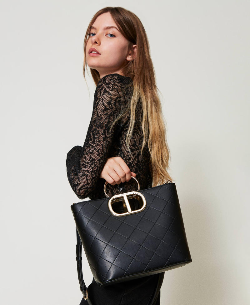 ‘Lila’ quilted shopper bag with Oval T handle Black Woman 242TD8160_00006_0S