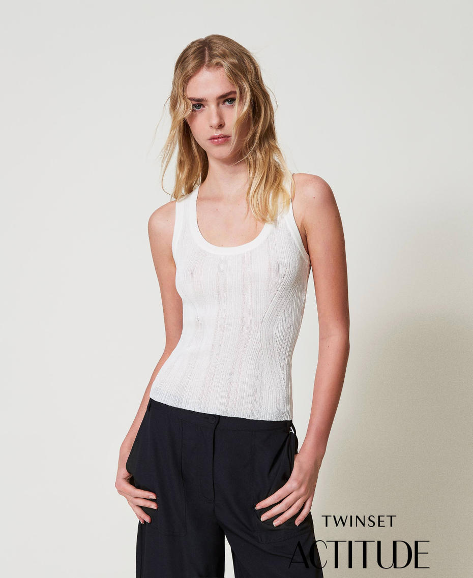 Fitted rib knit top Sugar White Woman 251AP3031_00632_PA