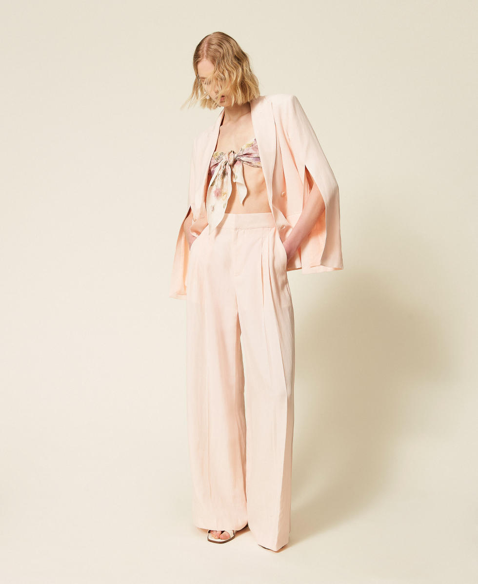 Linen blend wide leg trousers