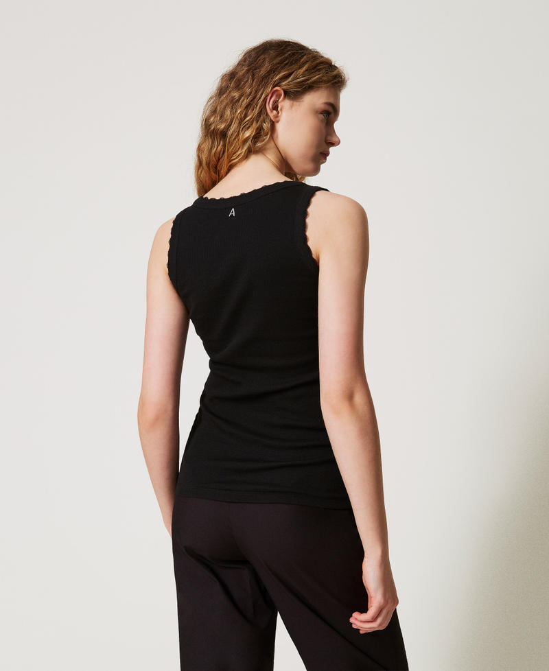 Fitted ribbed top with lace Black Woman 251AX2080_00006_02
