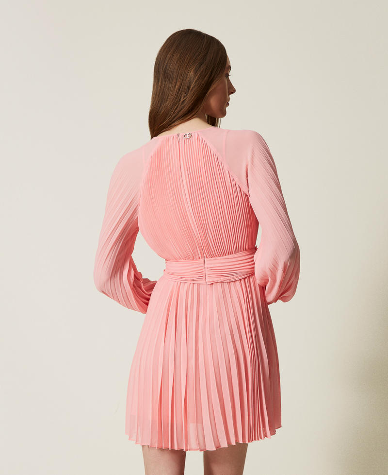 Short pleated georgette dress Peach Woman 251TP2334_12142_03