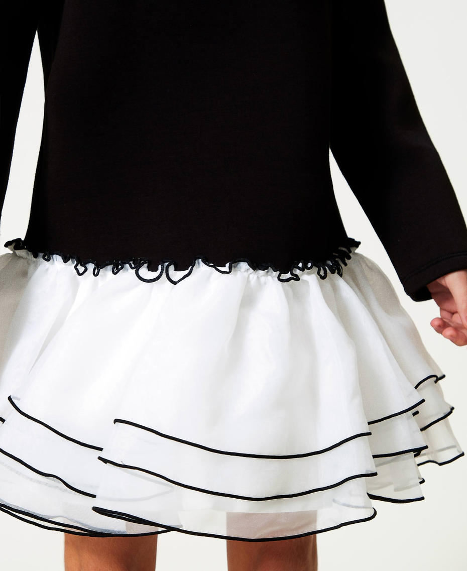 Short scuba fabric and organza dress Bicolour Black / Off White Girl 242GJ2021_02714_04