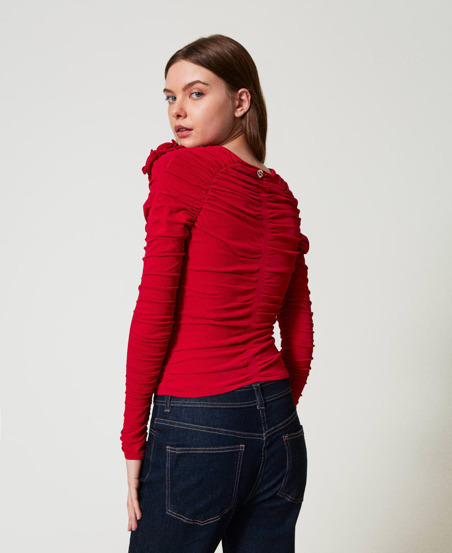 Figurbetonter Pullover mit Raffungen und Blumen Love Potion Frau 251AP3074_12120_02