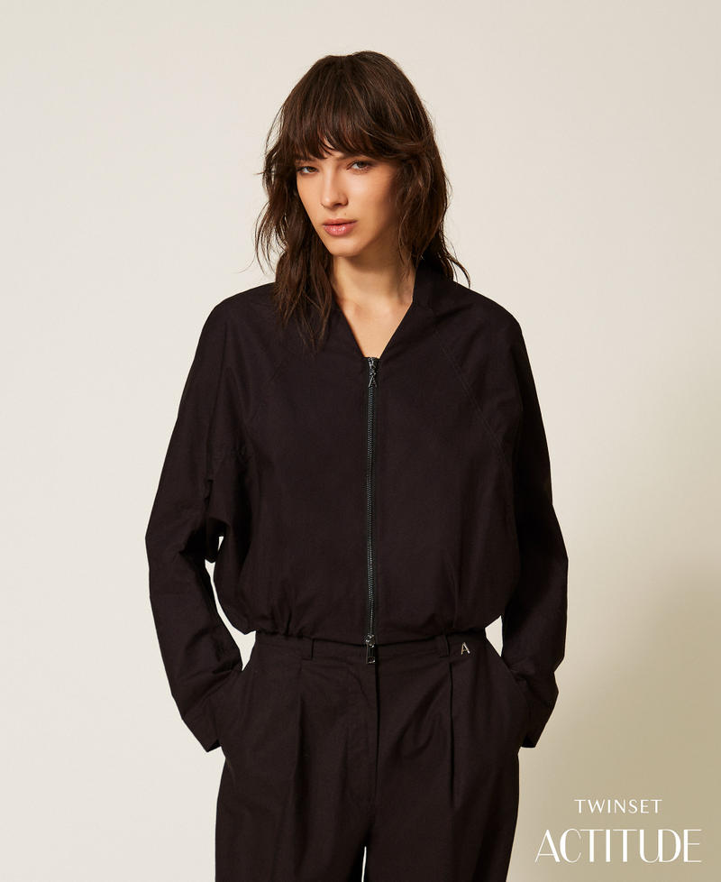 Recycled poplin bomber jacket Black Woman 261AP2080_00006_PA