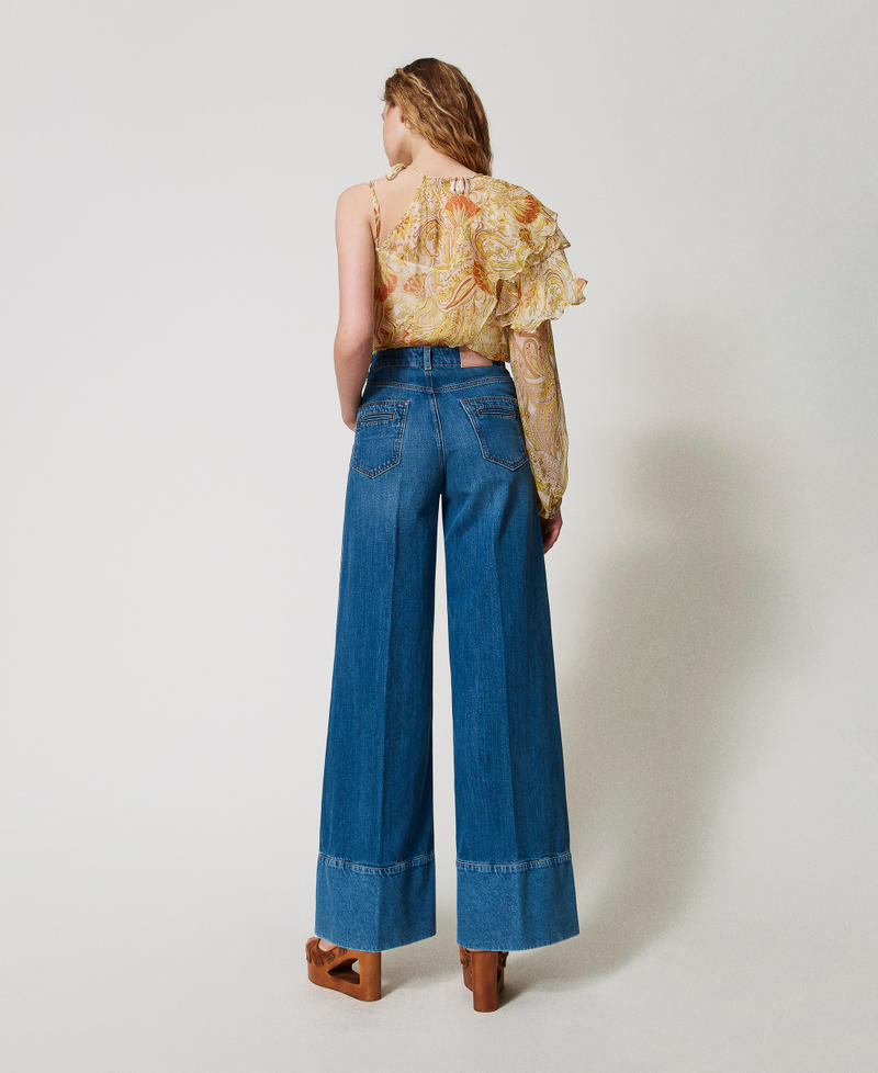 'Capraia' wide-leg jeans with contrasting hem Two-tone Blue Denim/Sky Blue Woman 251TS2120_12574_03