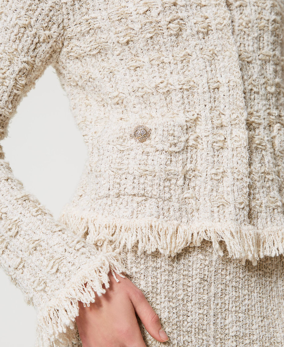 Jacquard knit jacket with lurex Snow Gold Lurex Jacquard Woman 251TP3571_12317_04