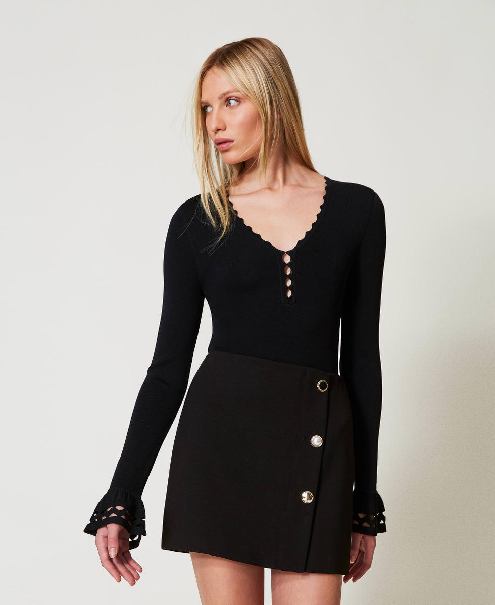 Knit bodysuit with geometric pattern Black Woman 251TP3052_00006_05